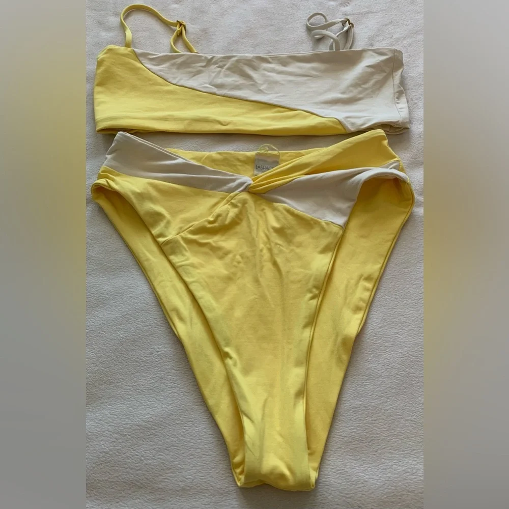 NWOT L*Space Ari Top Nancy Lee Bottom Bitsy Medium/Large Yellow White Colorblock
